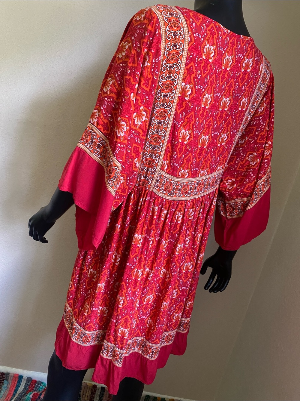 R. Vivimos Red Printed Long-Sleeve Boho Tunic Babydoll Dress - Picture 6 of 9